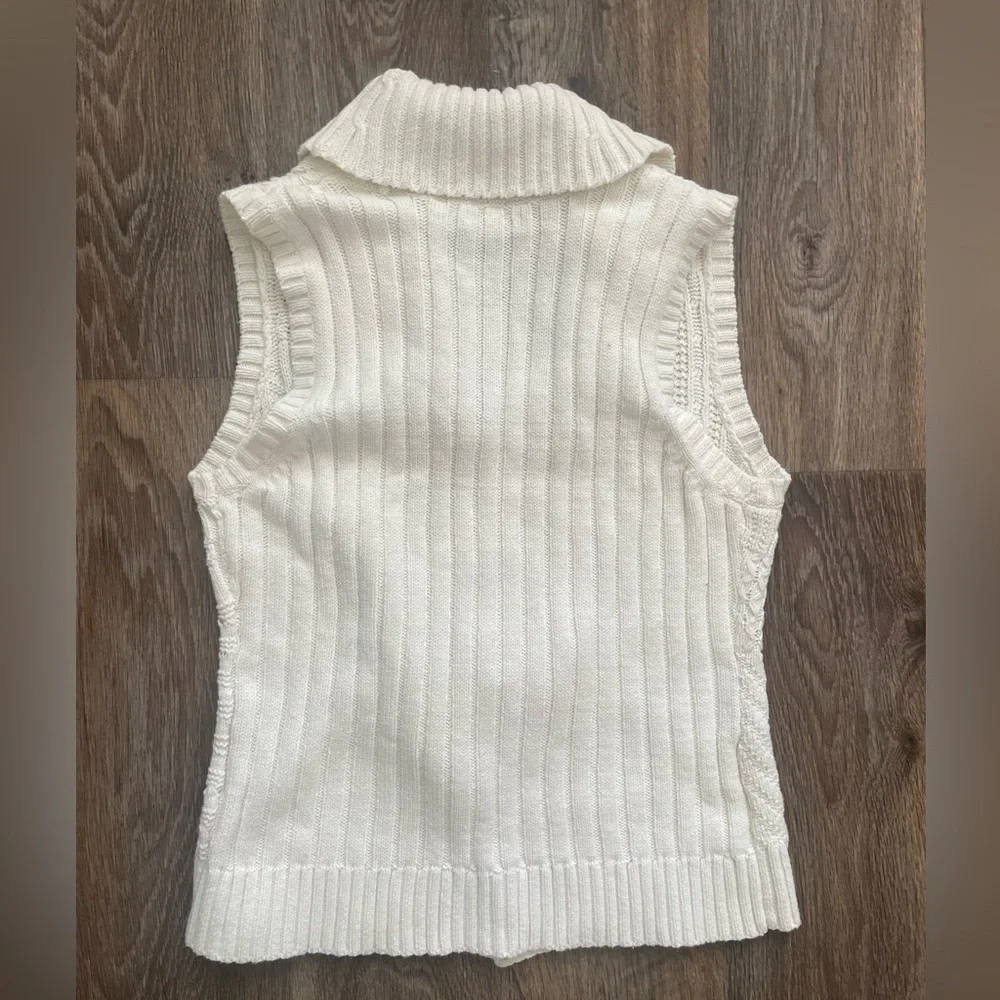 Y2K Chaps Cream Shawl Collar Sweater Vest M Cotton Toggle Cardigan Knit Coastal